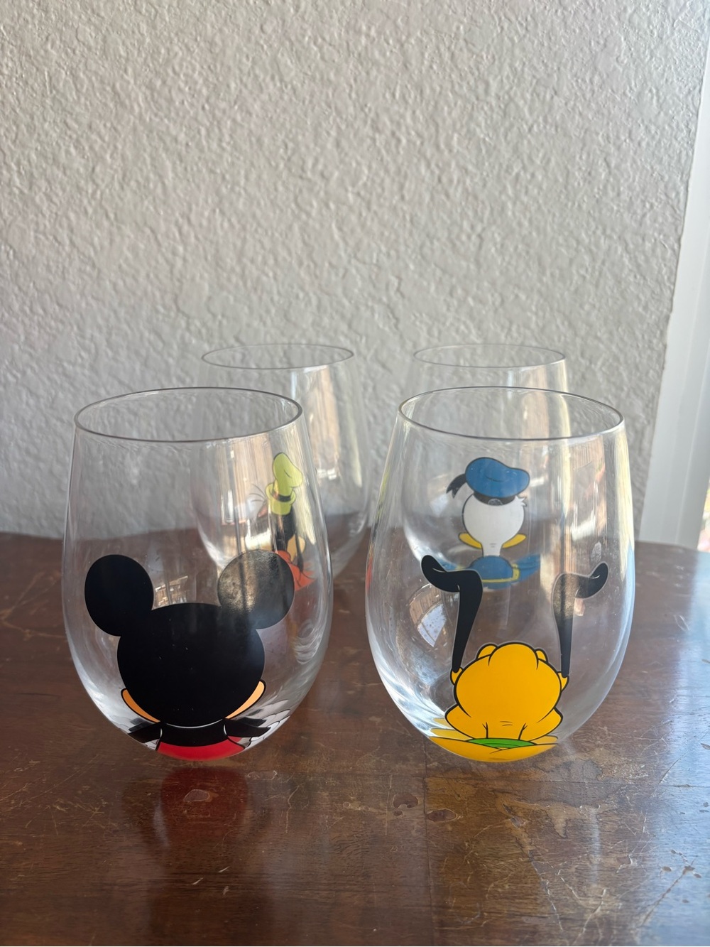 Disney Stemless Wine Glass Set with Mickey, Donald, Goofy & Pluto - Clear
